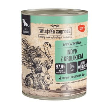 Wiejska Zagroda WIEJSKA ZAGRODA Puretina s kunićem - mokra hrana za pse - 800g