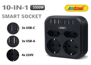 Andowl 4 x 220V + 6 x USB razdjelnik MAX - 3500W