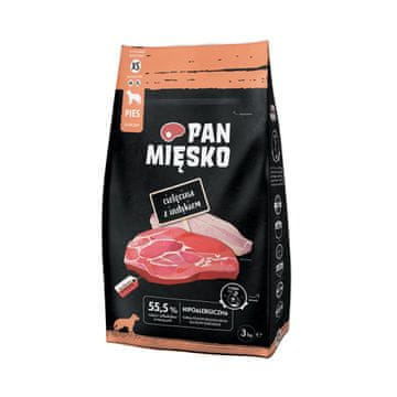 PMI PAN MIĘSKO Teletina s puretinom XS - dehidrirana hrana za pse - 3 kg