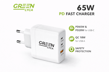 Green Lyca 65W PD brzi punjač (USB C + USB A