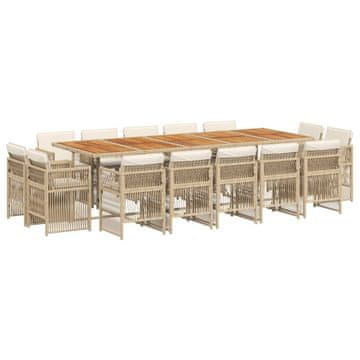 Vidaxl 15-dijelni vrtni blagovaonski set od poliratana s jastucima bež