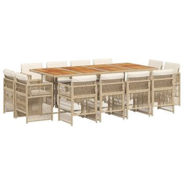 Vidaxl 13-dijelni vrtni blagovaonski set od poliratana s jastucima bež