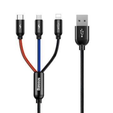 BASEUS BASEUS CAMLT-BSY01 USB A kabel, 1.2m, s 3 izlaza (USB C, Micro USB, Lightning), crni/crveni/plavi