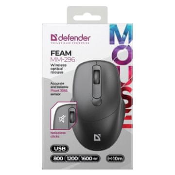 Defender Defender FEAM MM-296 miš, Bežični, Tihi, Crni