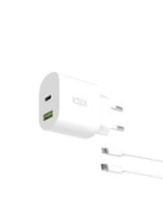 Ksix GaN ultrabrzi zidni punjač 20W, USB-C + USB-A, 1m USB-C na Lightning kabel