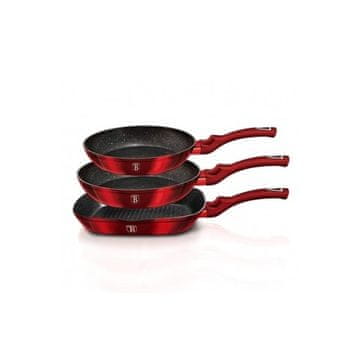 Berlingerhaus Tava s mramornom površinom BH-1289 Marble-surfaced frying pan set of 3 Burgundy Metallic Line