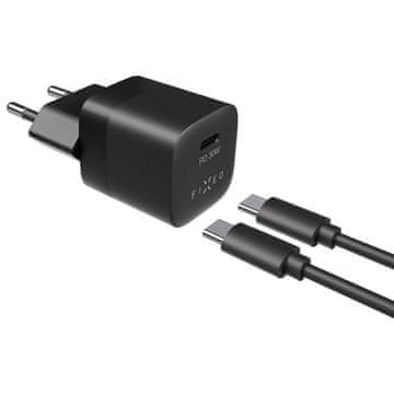 FIXED Mrežni punjač Mini 1xUSB-C PD 30W + USB-C cable 1m - black