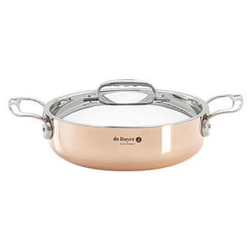 de Buyer Lonac od nehrđajućeg čelika 6241.24 PRIMA MATERA, low, copper, stainless steel lid, diameter 24 cm, volume 3.1 L, height 6.8 cm, straight sides, straight low edges, 2 stainless steel handles