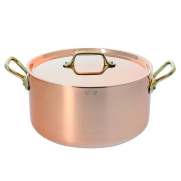 de Buyer Lonac od nehrđajućeg čelika 6447.20, INOCUIVRE, copper, with lid, 2 riveted brass lugs, suitable for all hobs except induction, diameter 20 cm, volume 3.5 L, height 10 cm