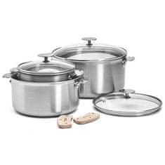 de Buyer Set tava 3661.03 LOQY, 3 pcs saucepans 16/20/24 cm, 1 pc removable handle, volume 1.3/2.5/4.1 L, stainless steel, curved edge