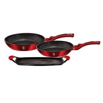 Berlingerhaus Set tava i ploča za roštilj s mramornom površinom BH-1668 3 pcs Metallic Line Burgundy Edition