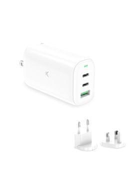 Ksix GaN ultrabrzi zidni punjač 65W, PPS, US+EU+UK priključci, bijeli