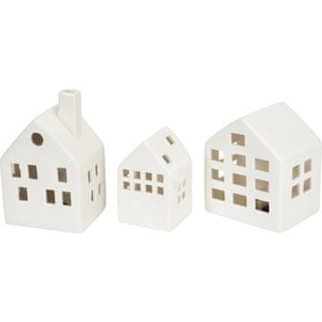 HOMESTYLING Ukras KO-DD1000520 ceramic light-up houses set of 3 pcs