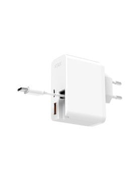 Ksix GaN ultrabrzi zidni punjač 65W, USB-A i ugrađeni uvlačivi USB-C kabel