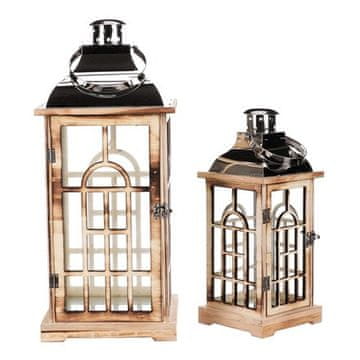 Autronic Fenjer Wooden lantern - metal silver canopy, price for a set of 2 pieces (JL346)