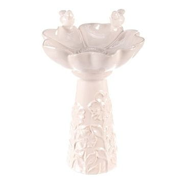 Autronic Hranilica/pojilica Bird feeder - ceramic, flower with birds, standing, white (KEX6004 WT-S)