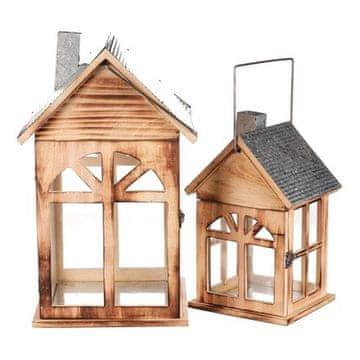 Autronic Fenjer Wooden lantern - house shape, price for a set of 2 pieces (LUC323)