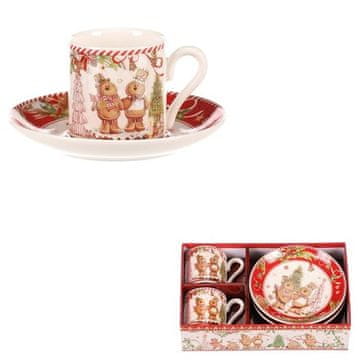 Autronic Kupa Mugs with saucers - porcelain, gift set of 2 pieces, Christmas (POR001-3)