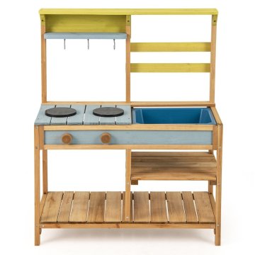 Northix Drvena dječja kuhinja od blata s dva štednjaka i sudoperom, smrekovo drvo, prirodna