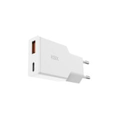 Ksix GaN ultratanki 20W zidni punjač, PD + PPS, USB-C + USB-A, bijeli