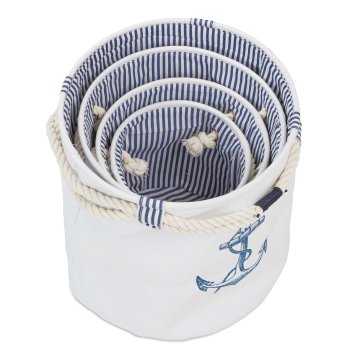 Northix Set od 4 košare za pohranu u morskom stilu – tkanina s plavo-bijelim prugama