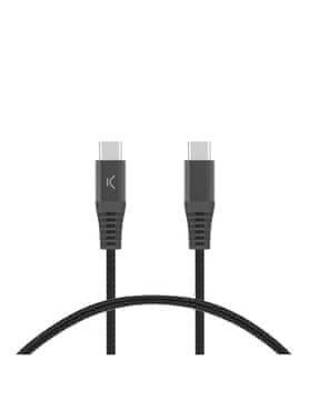 Ksix ultrabrzi kabel USB-C na USB-C, 60W, pleteni, ojačani konektori, 1 m, crni