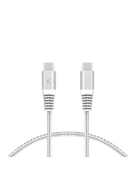 Ksix ultrabrzi kabel USB-C na USB-C, 60W, pleteni, ojačani konektori, 2m, bijel