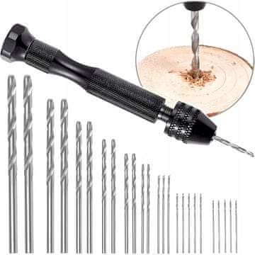 Rosfix Set Mini Ručna Bušilica Za Pritisk – 3-Čeljusno Stezalo, Protuklizna | 25 Hss Svrdala 0,5–3,0 MM Za Drvo I Plastiku Ce Certificiran