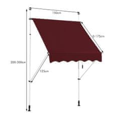 Northix Tenda za balkon s podesivim profilom 150 cm otporna na UV zračenje crvena