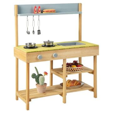 Northix Vanjska drvena kuhinja za igru dvostruki štednjak uklonjivi sudoper