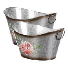 Autronic Pakiranje cvijeća Metal flower box. Set of 2. Design with roses. (OK6389)