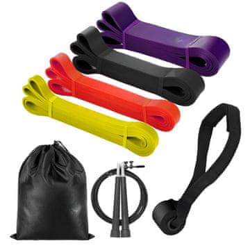 MG Training Set elastične trake za vježbanje 4 kom + uže za preskakanje, šarene