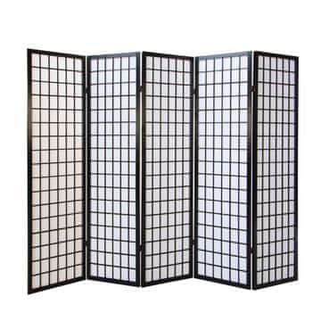 Homestyle4U Pregrada za prostor 5 panela Shoji 175x220x22 cm crna