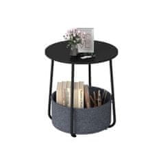 Northix Okrugli bočni stolić s košarom za pohranu – crni metalni okvir