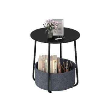 Northix Okrugli bočni stolić s košarom za pohranu – crni metalni okvir