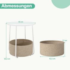 Northix Okrugli bočni stolić s košarom za pohranu – bijeli, metalni okvir