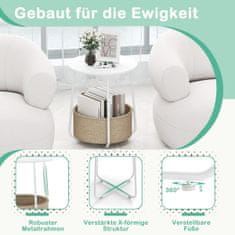 Northix Okrugli bočni stolić s košarom za pohranu – bijeli, metalni okvir