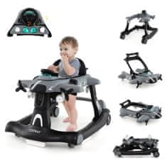 Northix 6-u-1 podesiva hodalica za bebe s pladnjem, siva, višefunkcionalna, 360° kotači