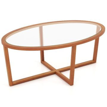 Northix Ovalna steklena kavna mizica z akacijevim lesenim podnožjem