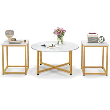 Northix Set 3 kavnih mizic z kovinskim okvirjem okrogla in kvadratni bela