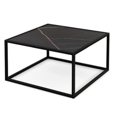 Northix Klub stolić s pločom od umjetnog mramora, pravokutni stolić za dnevni boravak 70 x 70 x 40 cm crni