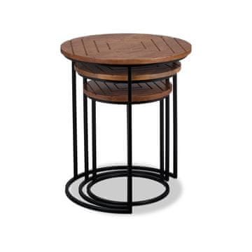 Northix Set od 3 stolića za kavu od mango drva i metala, moderni pomoćni stolovi prirodna boja