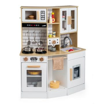 Northix Drvena dječja kuhinja za igru sa svjetlom, zvukom i aparatom za led – prirodna/bijela