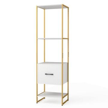 Northix 5-slojna polica za knjige s ladicom, metalni okvir, bijela