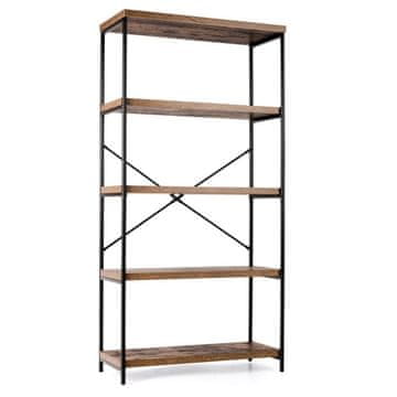 Northix Polica za knjige 5 razina s metalnim okvirom i industrijskim dizajnom, smeđa – samostojeća uredska polica 79x35x159,5 cm