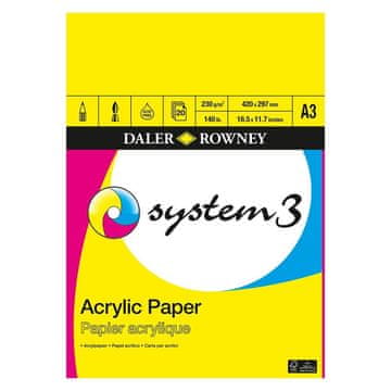 Daler Rowney Blok za akrilne boje, System 3, A3, 230g/m2, 20 listova