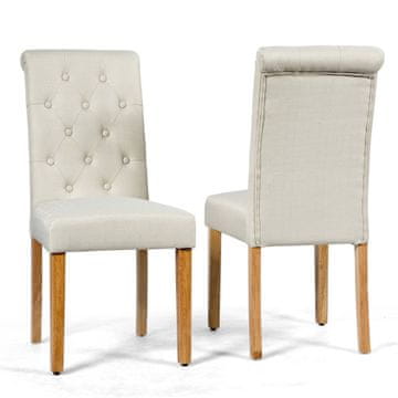 Northix Set 2 jedilnih stolov bež lanena tkanina noge iz kavčukovega lesa