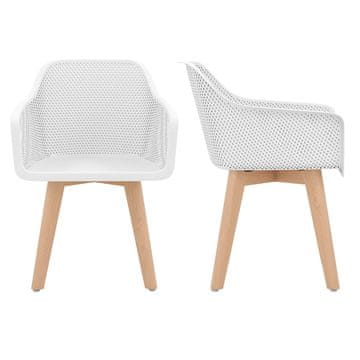 Northix Set 2 jedilnih stolov bela PP sedež bukove lesene noge