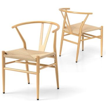 Northix Set 2 jedilnih stolov Y naslon ratan sedež kovinski okvir