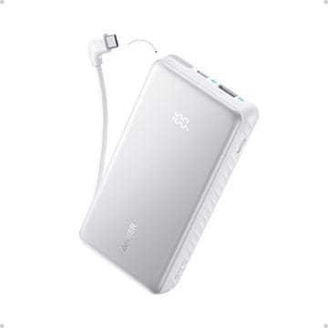 Anker Zolo Powerbank 20000 mAh, 22,5W z vgrajenim USB-C kablom, bel